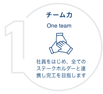 チーム力 社員をはじめ、全てのステークホルダーと連携し完工を目指します